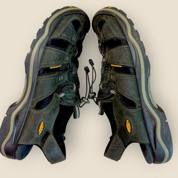 KEEN Men US 13 Leather Sports Fisherman Sandals Black Olive Green American Built